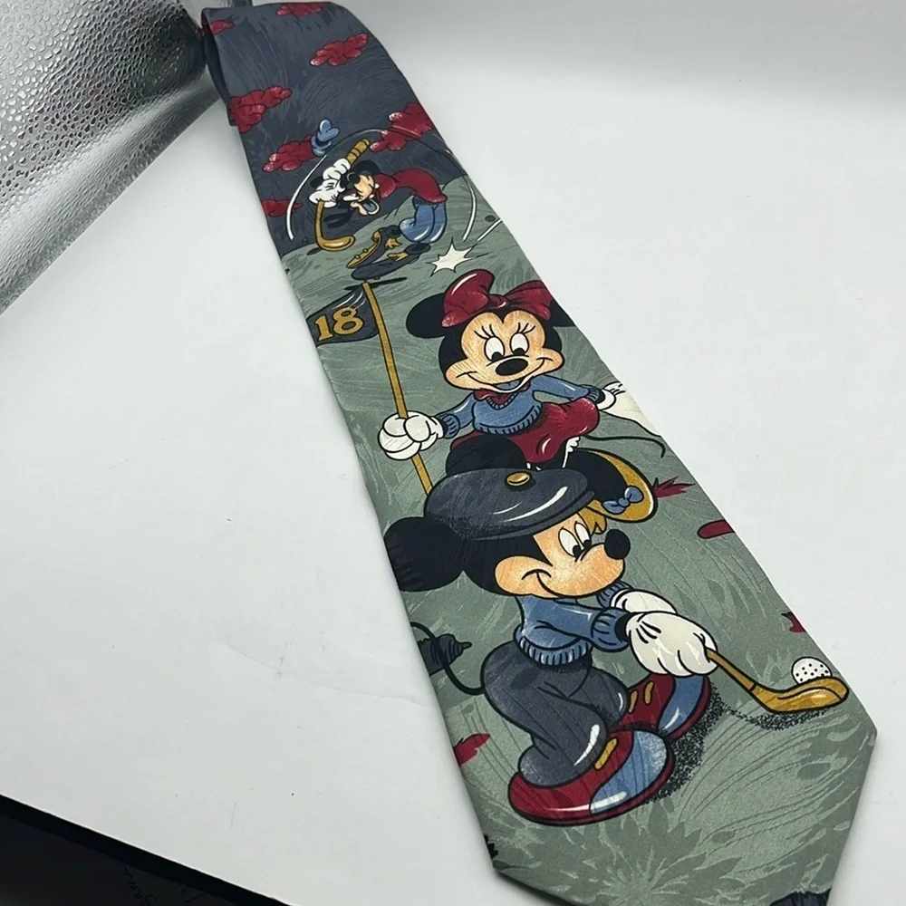 Disney 90s silk vintage golf tie Mickey Minnie Goofy rare - Picture 1 of 4
